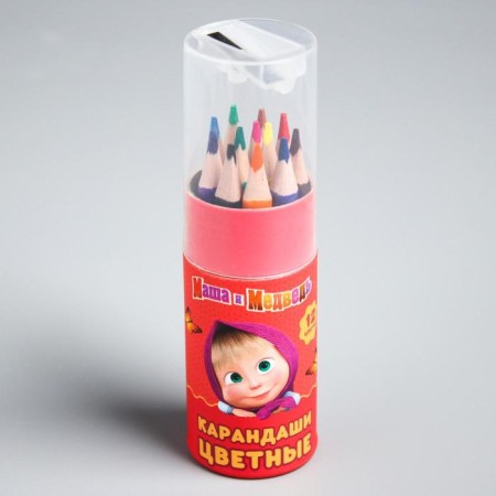 Colored pencils in a tube, 12 colors, trihedral, Masha and the bear-2
