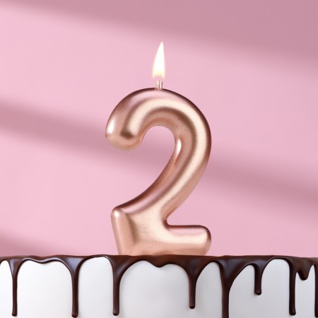 Candle in the Cake "European", number "2", 6 cm, pink gold
