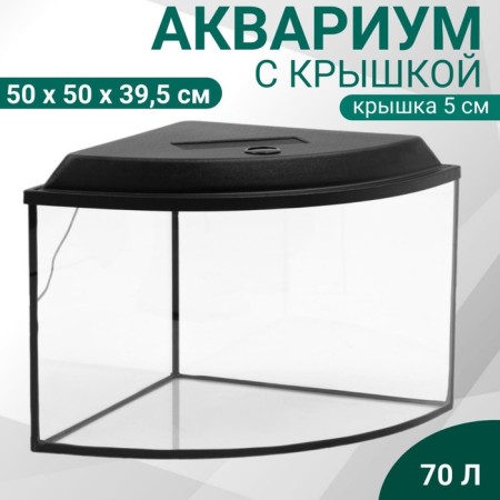 Aquarium "Sector" corner with a lid, 70 liters, 50 x 50 x 39.5/44.5 cm, black
