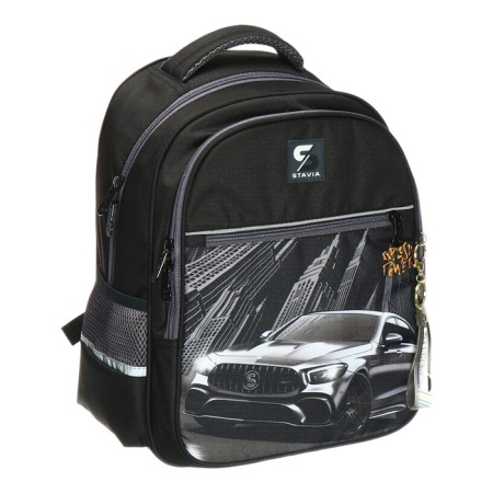 School backpack, 40 x 33 x 19 cm, ergonomic back, stavia "monochrome", black/orange-2