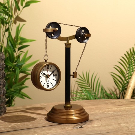 Table clock 32x21 cm, (diameter of 8 cm hours), brass