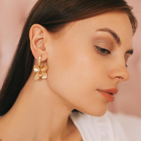 Earrings Assorted "Flower" relief, pink color in gold-2