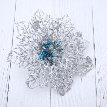 Christmas tree decoration "openwork flower" (set 3 pcs) 10.5 cm, silver-1