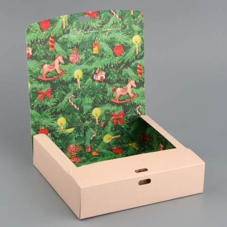 Box folding double -sided "New Year tree", 20 x 18 x 5 cm, without tape, New Year-3