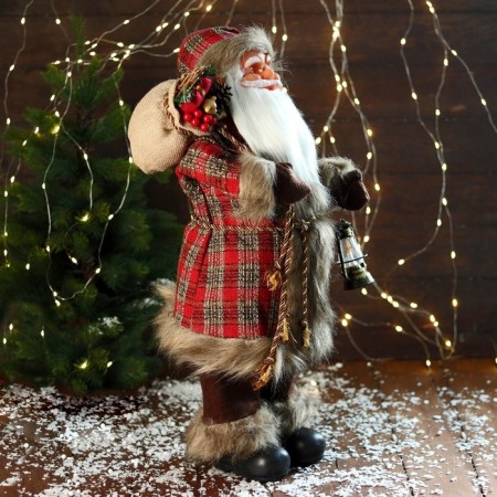 Santa Claus "in a red checkered fur coat, with a flashlight/ c branches" 60 cm-1