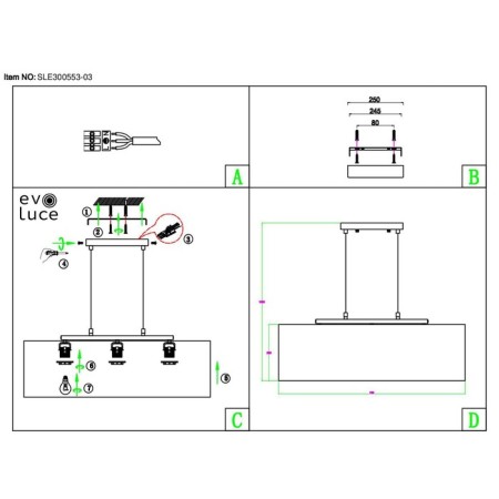 Suspended EVOLUCE lamp. Sle300583-03. Brescia. 3x40 watts, E27, 75x22x22 cm, Nickel color-6