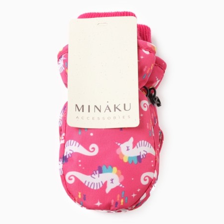 Winter children's mittens minku, raspberry color, 15cm-6