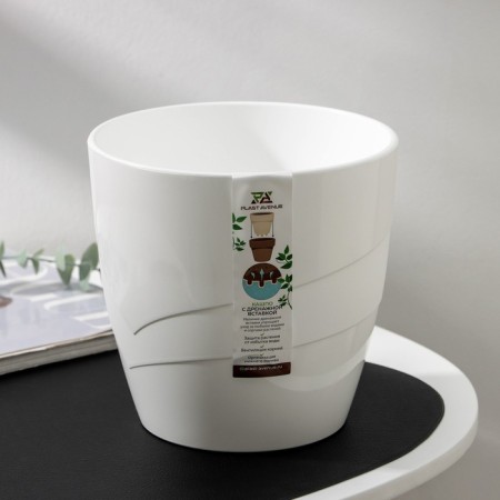Kashpo for flowers with an insert "Grace", 2.8 liters, white color-3
