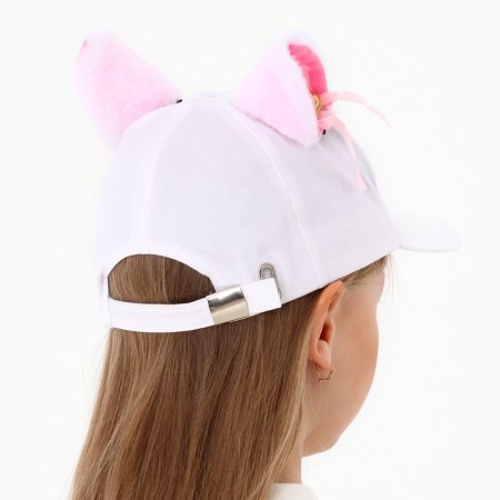 Baby cap for a girl "cat" with ears, white color, rr 52-54, 5-7 years old-15