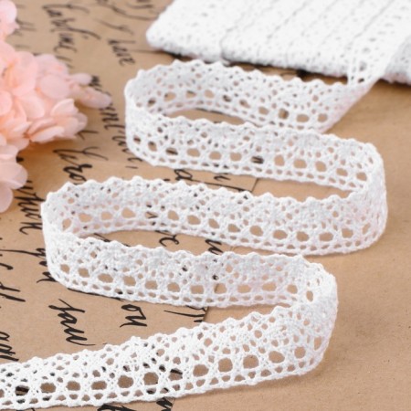 Knitted lace, 15 mm × 15 ± 1 m, white color