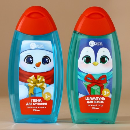 New Year. Gift kit for children, shower gel and hair shampoo, 2x250 ml-1