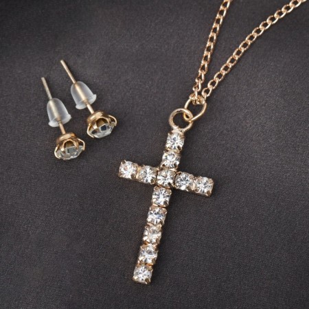 Set 2 objects: earrings, pendant pendant, white color in gold, 43 cm-3