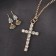 Set 2 objects: earrings, pendant pendant, white color in gold, 43 cm