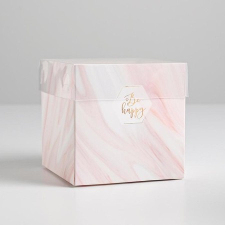 Gift box for flowers with PVC lid, packaging, “Be happy”, 12 x 12 x 12 cm-2