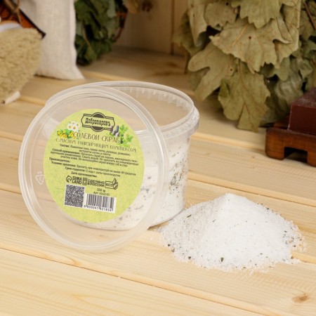Salt scrub "Dobroparov" from white stone salt with fir oil and herbs, 550 grams