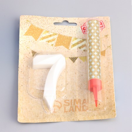 Candle in the cake "Face + Fountain", number "7", pearl, 6.5 cm-2