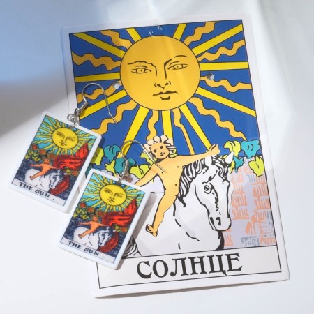 Acryl Earrings "Tarot" Sun, colored in silver-1