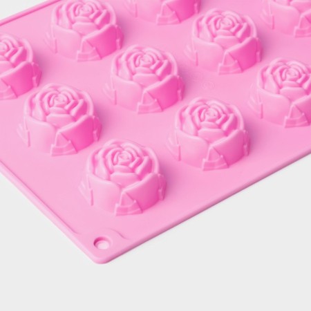 Baking shape of the share "Flowers. Rose ”, silicone, 29.5 × 17.5 cm, 15 cells (D = 4.2 cm), color mix-3