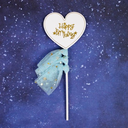 Topper "Happy Birthday", heart with ribbons, color mix-1