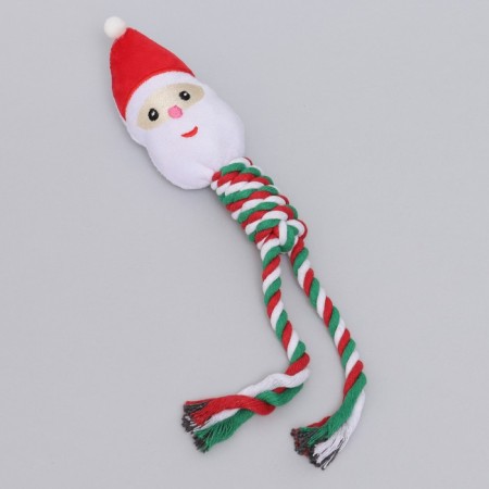 Bruttering toy, soft for dogs "Santa Claus" with a rope, 32 cm-1