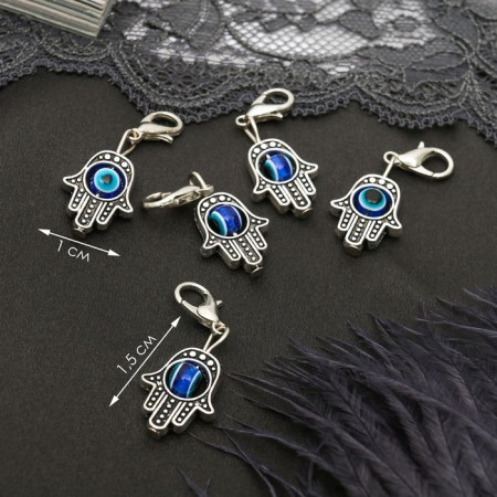 Charm "amulet" Hams's hand, blue color in silver