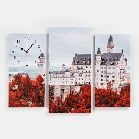 Carty clock is wall-mounted, modular "White Castle", silent, 60 x 80 cm, triptych