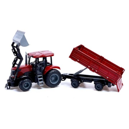Tractor inertial "Farmer" with trailer and interchangeable buckets, burgundy color-2