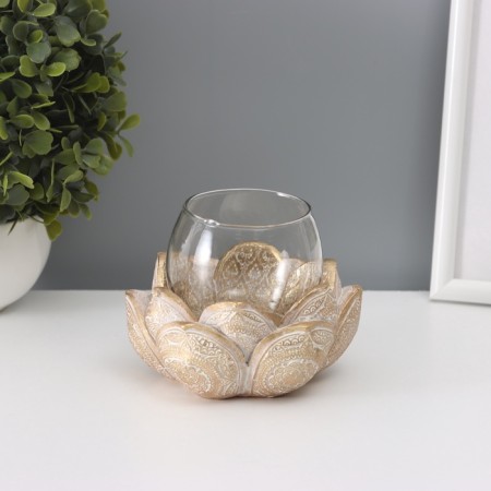 Polystone candlestick for 1 candle "Lotus" gold 10.5x12x9 cm