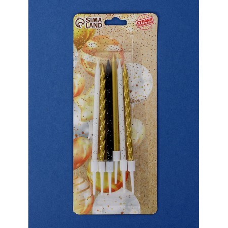 Candles in the cake "Festive magic", 6 pcs, white, black, golden-4