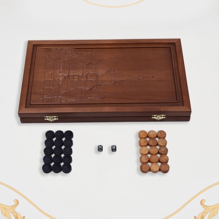 Wooden backgammon large, carved, board game "Moscow", Beech, Patina, 50 x 59 cm-3