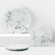 Set of table share “marble”, 7 objects: plate d = 30 cm - 1 pc, d = 21.5 cm - 6 pcs, white color