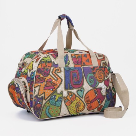 Road bag on lightning, 2 external pockets, a long belt, beige color/orange