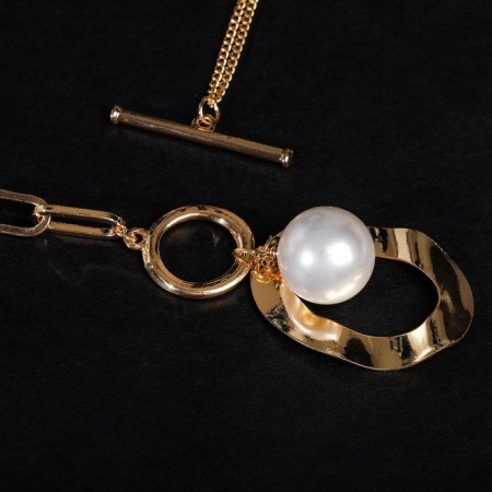 Piece "chain" pearls in oval, white color in gold, ball 16, 45cm-2