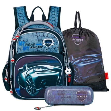 Frame backpack 35 x 28 x 15 cm, Across 178, filling: bag, pencil case, blue ACR22-178-1