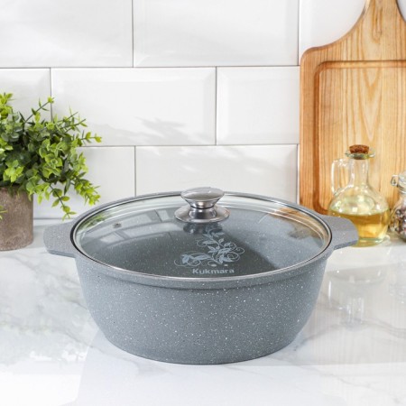 Frying, 4 l, d = 26 cm, h = 11 cm, glass cover, anti-stick coating, light gray color