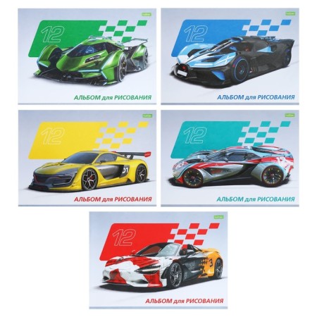 Album for drawing A4, 12 sheets on Hatber "Motorsport", cover offset paper, block 100 g/m2, mix