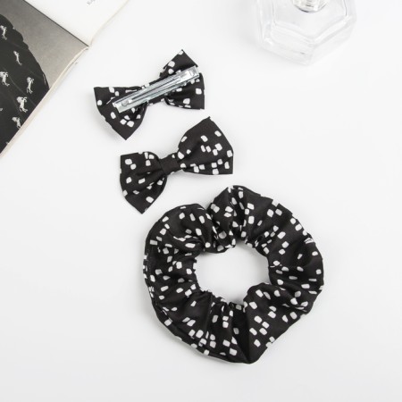 Hair set "Felicia" (elastic band 7 cm, 2 clamps 6.5 cm) elegy, black and white-2