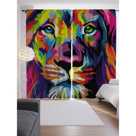 Photostes "Leo in bright colors", Saten, size 145x265 cm, 2 pcs