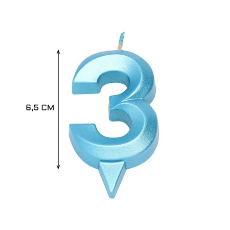 Candle in the Cake "Fine", number "3", blue metallic, 6.5 cm-2