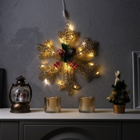LED figure "Snowflake with beads" 40 cm, metal, 220 V, glow warm white