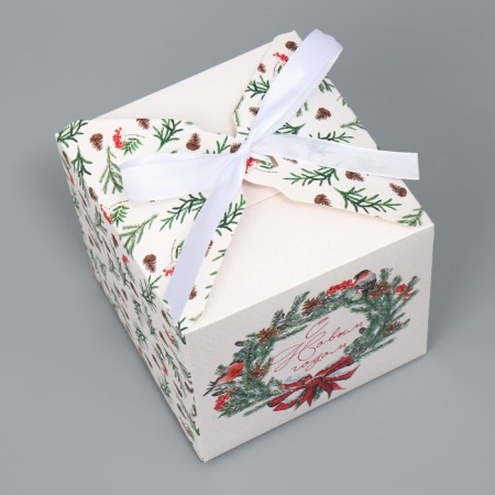 Folding box "Happy New Year", wreath, 12 x 12 x 12 cm, new year-5