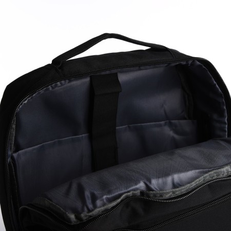 Male backpack on lightning, 3 outer pockets, a USB connector, a suitcase mount, dark gray color-6
