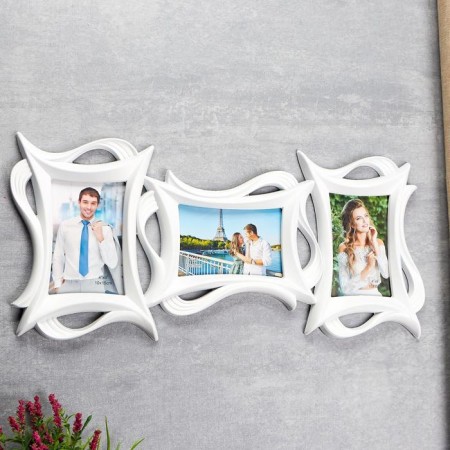 Photo frame plastic in 3 photos 10x15 cm "smooth lines" white 26.5x57.5 cm-1