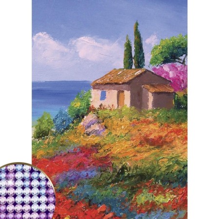 Diamond mosaic with partial filling on the canvas "Landscape", 15 x 21 cm-1