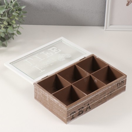 Casket wood 6 divisions "I love life" brown-white 15x24x7 cm-2