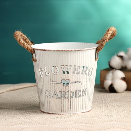 Kashpo "Bucket Flower Garden" White, 13x13x12cm-3