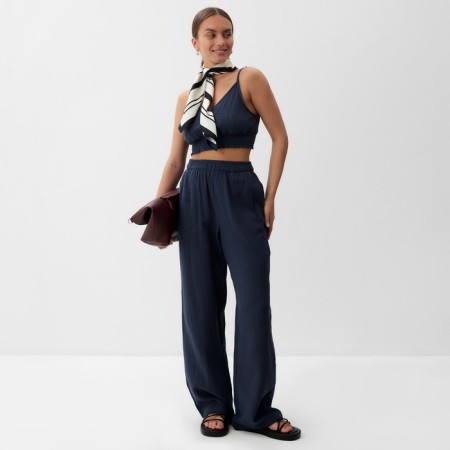 Women's trousers, free cut MIST MUSLIN size XS, col. grey-1