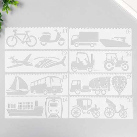 Stencil with curly edge "Vehicles" set of 8 pcs 17x6 cm