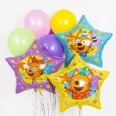 Foil ball 22 “Korzhik. Three Cats”, star, 1 pc. In packaging-1