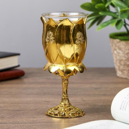 Climber Plastic, glass for 1 candle "rose" glass on the leg gold 13x6x6 cm-3